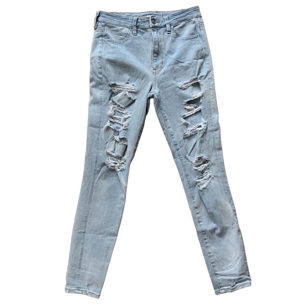 American Eagle Jeans Ripped Super High-Waisted Jegging Light Wash Size 6‎
